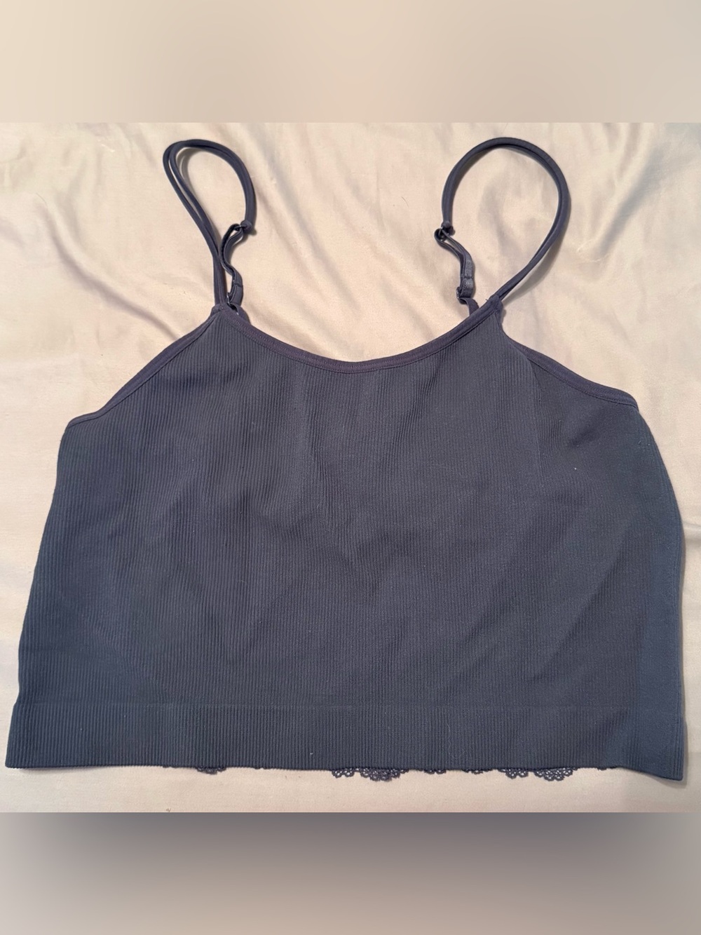 Colsie Navy Ribbed Lace-Hem Camisole